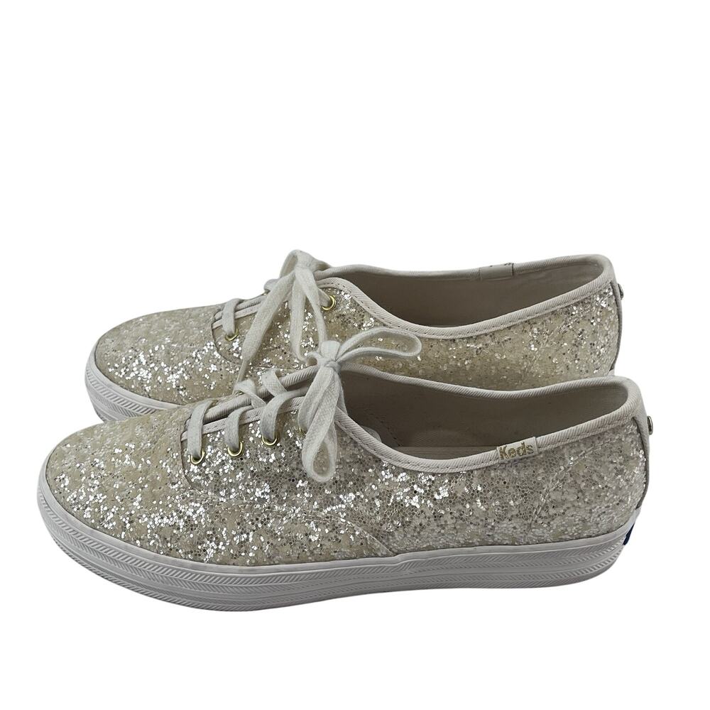 Keds Kate Spade Shoes Women's 8.5 Cream Glitter Platform Bridal Sneakers